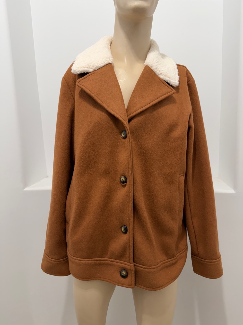 Old Navy Men XL Tall Brown Faux Shearling Sherpa Collar Jacket Button Front